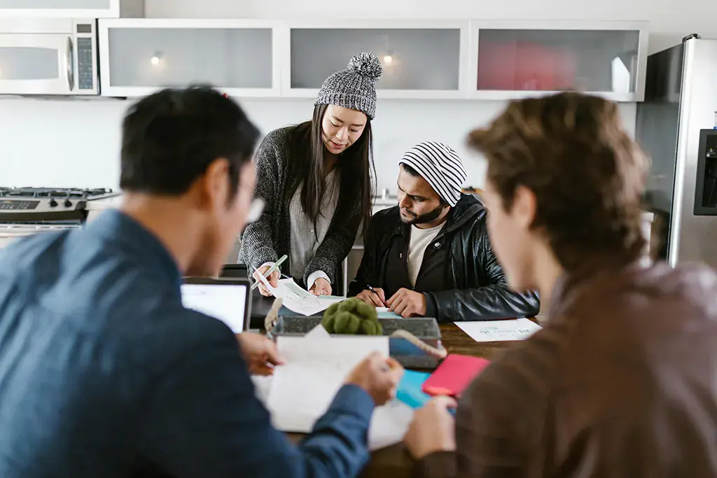 Professionals collaborating in an office environment